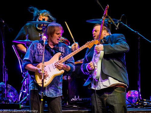 Danny Bryant jamming on stage with Walter Trout