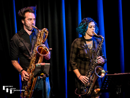 Mark Wilkinson on baritone sax & Lauren Young on tenor sax