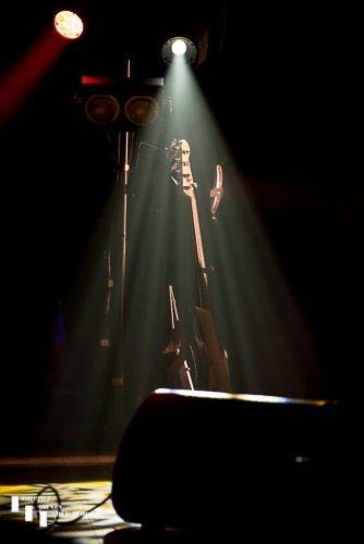 Bass guitar poised for action