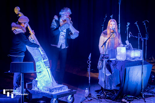 Terje Isungset on ice horn, Amalie Holt Kleive on vocals & ice percussion, Toivo Fjose on ice bass