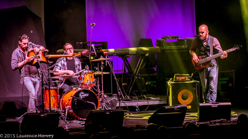 Dan Patlansky & his band on stage at the Hammersmith Apollo. (Andy Maritz on drums & Clint Warren Faulkner on bass)
