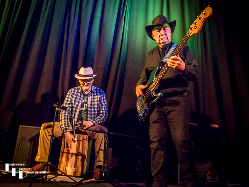 Mark Jones on Cajon drum, Miles Steeden on bass