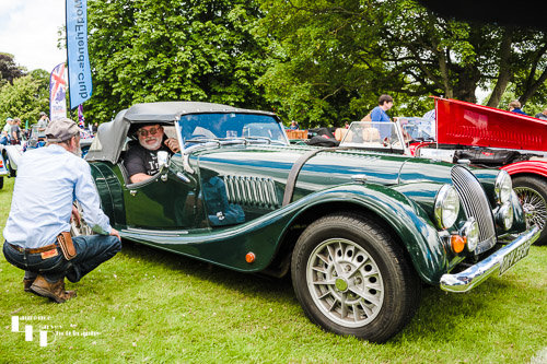 British Racing Green Morgan with owner & potential buyer